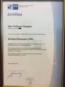 Urkunde Zertifizierter Berater Heilwesen (IHK) - Spezialmakler Bremen für Apotheken und Arztpraxen